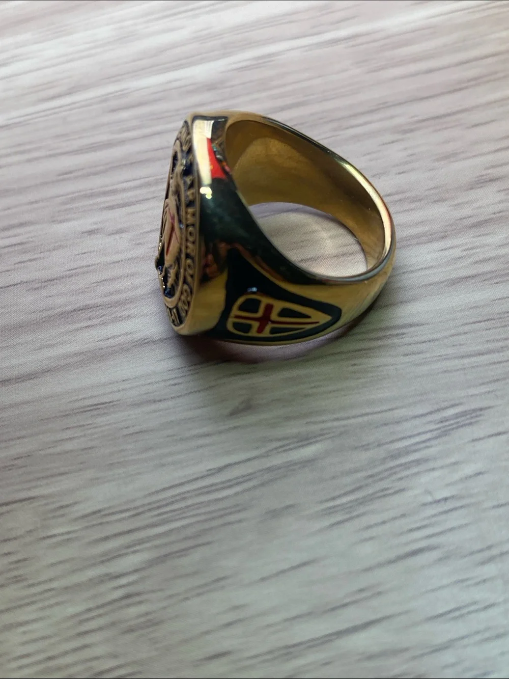 Men Stainless Steel Shield Ring with Red Cross